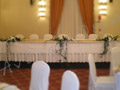 Anthurium, oriental, roses, foliage, flower on table construction